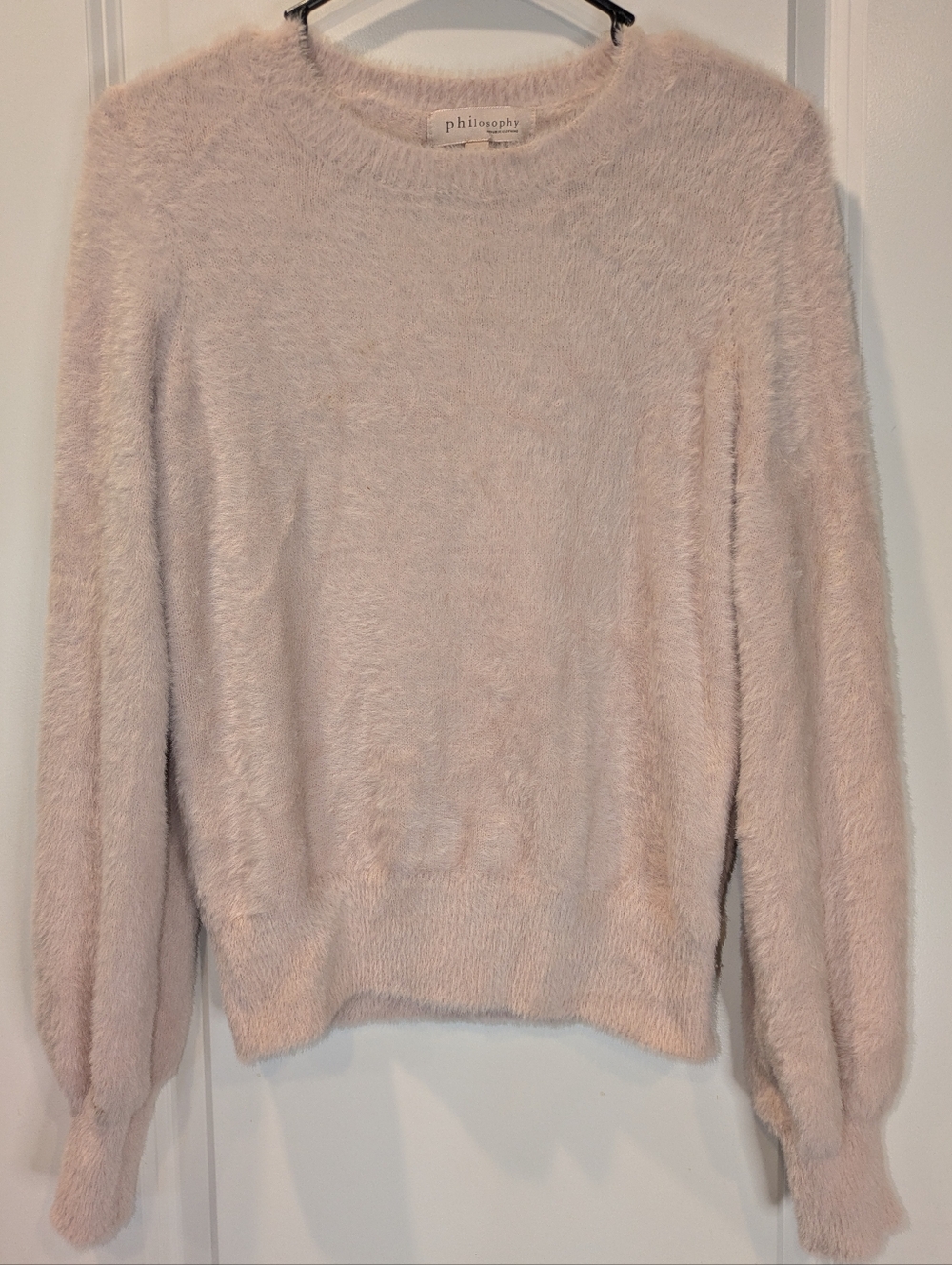 Philosophy Blush Pink Eyelash Sweater Medium Soft Fuzzy Cozy Knit